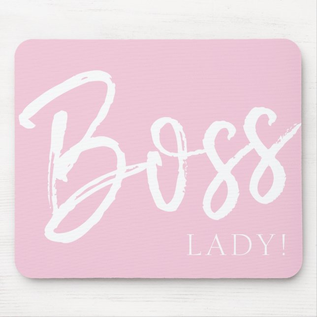 Trendy modern boss lady quote script blush pink mouse pad (Front)