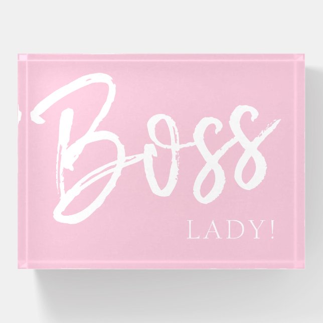 Trendy modern boss lady quote script blush pink paperweight (Front)