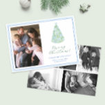 Trendy Modern Bows Christmas Tree Photo Collage Holiday Card<br><div class="desc">* Photo credit: Photography © Storytree Studios, Stanford, CA ** / A trendy Merry Christmas photocard incorporating a Holidays tree covered with blue bows and a hand drawn border. On the front you can add a single family photo. On the reverse there is space for a further 5 photos. The...</div>