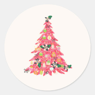 trendy modern bright color festive christmas tree classic round sticker