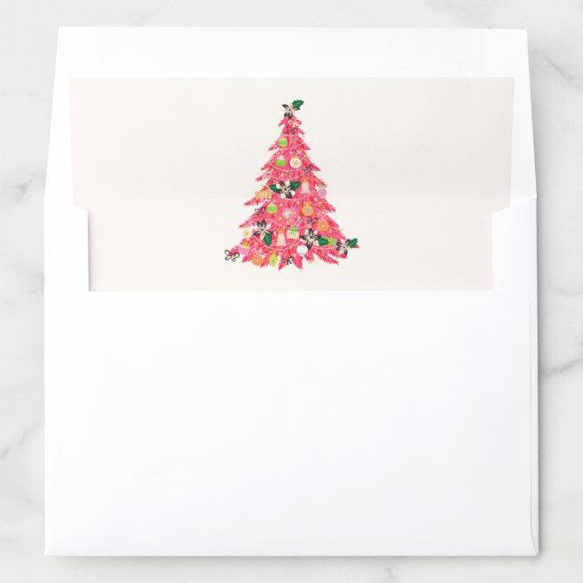 trendy modern bright color festive christmas tree envelope liner (In Envelope)