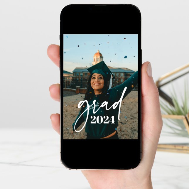 Trendy Modern Casual Typography Photo Graduation Announcement (Front Digital)