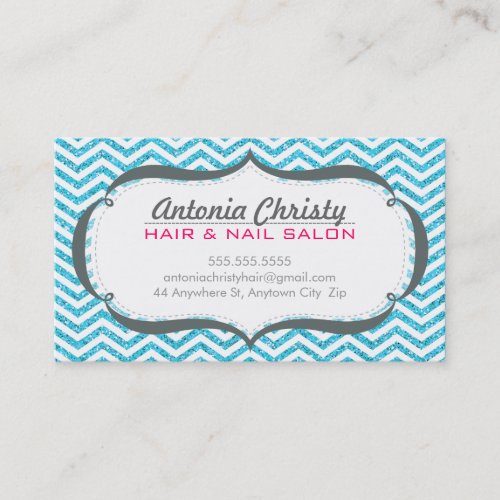 TRENDY modern chevron pattern faux aqua glitter Business Card Templates