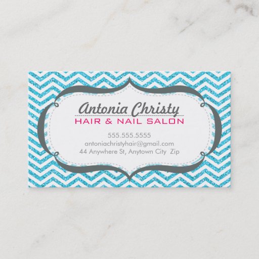 Customizable TRENDY modern chevron pattern faux aqua glitter Business Card Templates