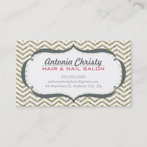TRENDY modern chevron pattern faux gold glitter Business Card