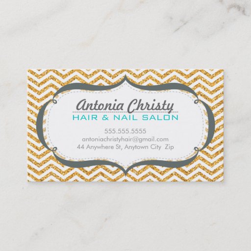 Customizable TRENDY modern chevron pattern faux gold glitter Business Card