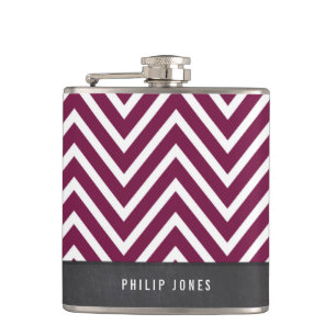 TRENDY modern chevron pattern gray maroon plum Flask