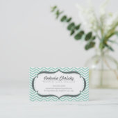 TRENDY modern chevron pattern pale mint green gray Business Card (Standing Front)