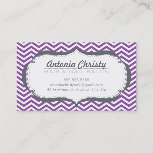 TRENDY modern chevron pattern violet purple gray Business Card Template