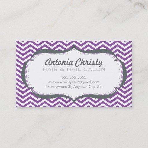 Customizable TRENDY modern chevron pattern violet purple gray Business Card Template