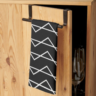Trendy Modern Chevron Stripe Black and White Kitchen Towel