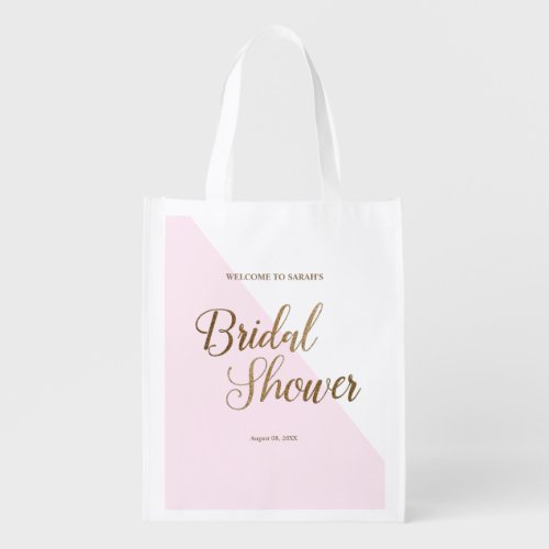 Trendy Modern Chic Blush Pink Gold Script Personal Grocery Bag
