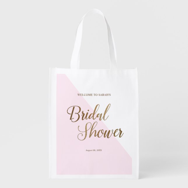 Trendy Modern Chic Blush Pink Gold Script Personal Grocery Bag (Front)