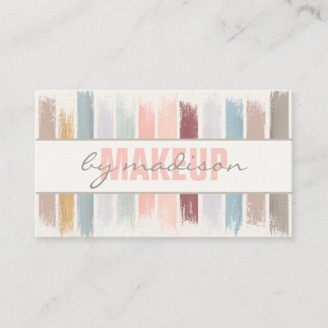 Trendy Modern Chic Brushstrokes Makeup Artist Business Card (Front)