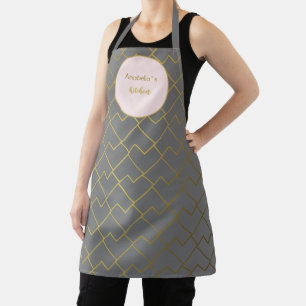 Trendy Modern Chic Geometric Golden Gray Pink Apron