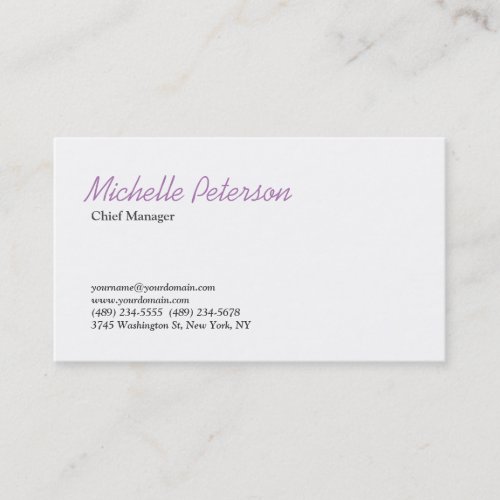 Trendy Modern Chic Minimalist Plain Feminine Business Card