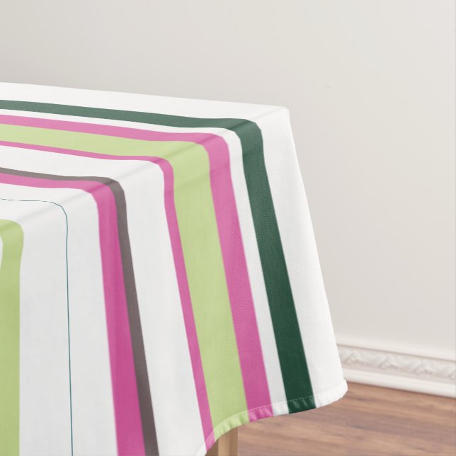 Trendy Modern Chic Pink Green White Stripes  Tablecloth (In Situ)