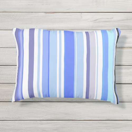 Trendy modern coastal blue and white stripes outdoor pillow