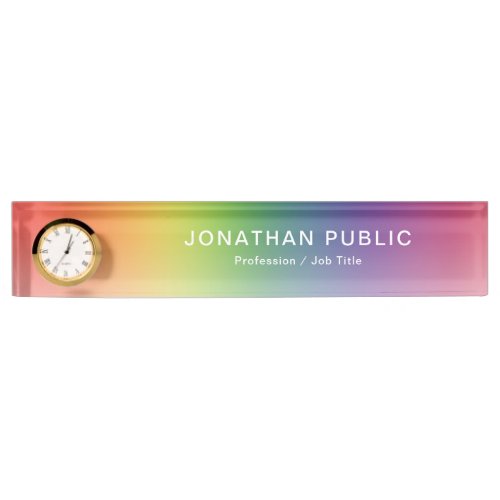 Trendy Modern Colorful Elegant Template With Clock Desk Name Plate