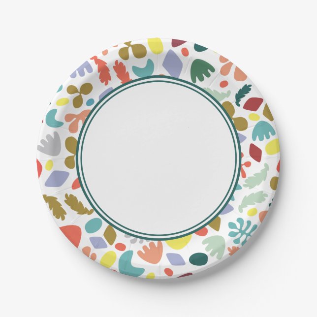 Trendy Modern Colorful Organic Patterned Green Paper Plates (Front)