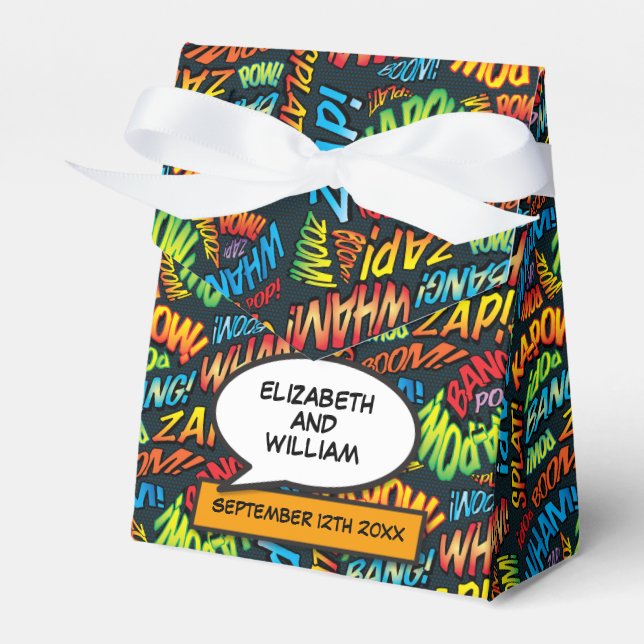 Trendy Modern Comic Book Fun Wedding Favor Box (Front Side)