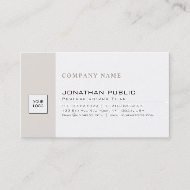 Trendy Modern Company Logo Beige White Simple Business Card (Front)