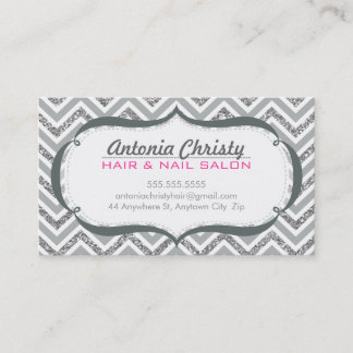 TRENDY modern cute chevron glitter silver gray Business Card