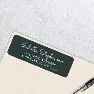 Trendy Modern Dark Green Script Return Address Label