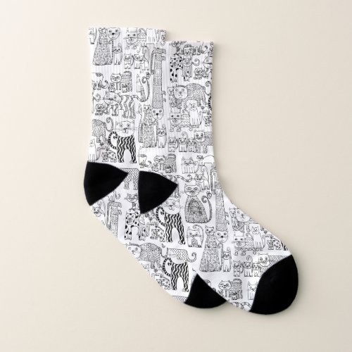 Trendy Modern Decorative Black and White Cats  Socks