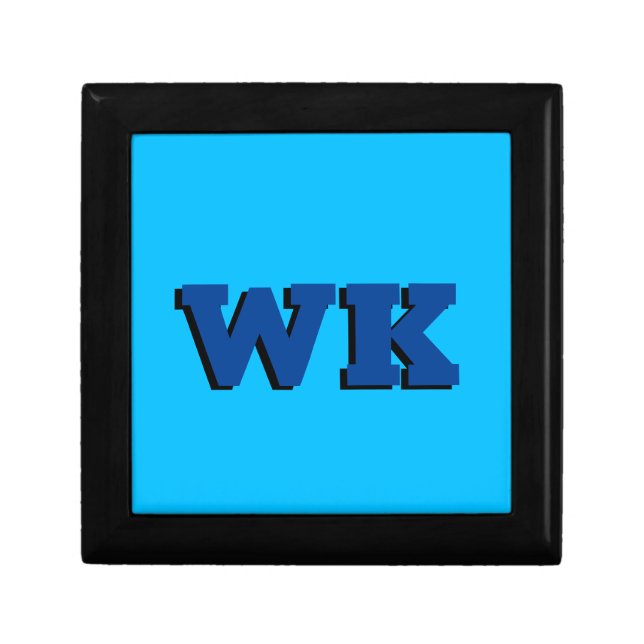 Trendy Modern Deep Blue 3D Monogram | Cyan Blue Gift Box (Front)