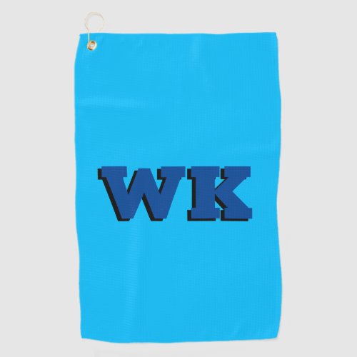 Trendy Modern Deep Blue 3D Monogram  Cyan Blue Golf Towel