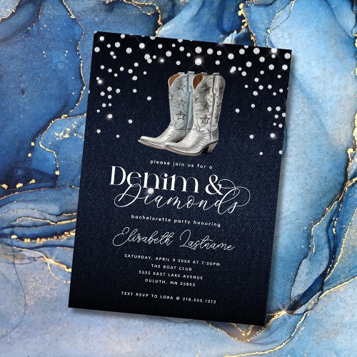 Trendy Modern Denim Diamonds Bachelorette Party Invitation