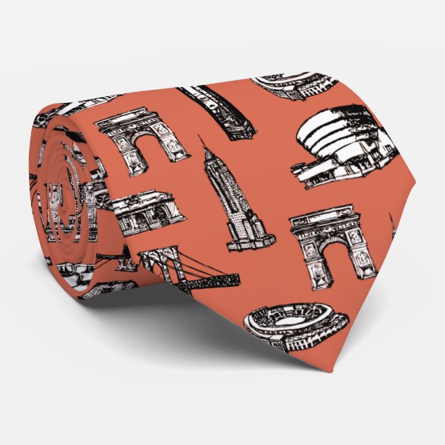 Trendy modern design city pattern men pink neck tie (Rolled)