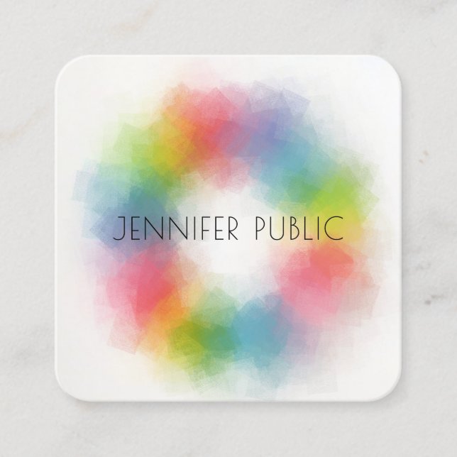 Trendy Modern Elegant Abstract Rainbow Colors Square Business Card (Front)