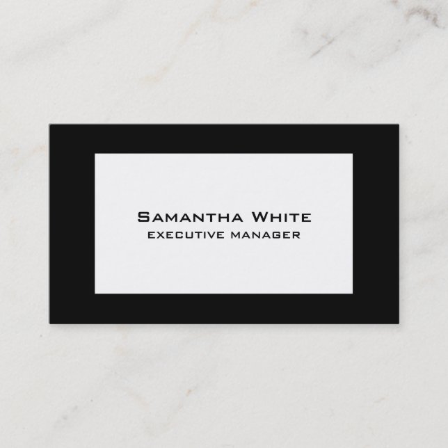 Trendy Modern Elegant Black Border White Business Card (Front)