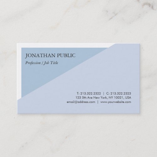 Trendy Modern Elegant Blue Creative Design Plain Business Card