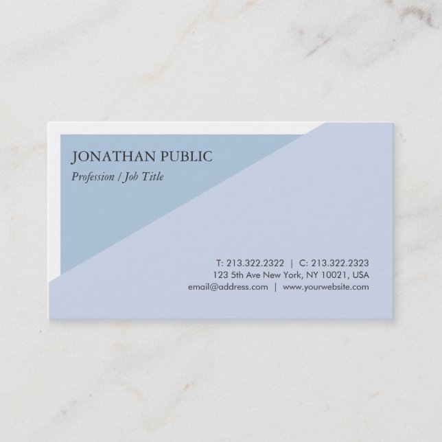 Trendy Modern Elegant Blue Creative Design Plain Business Card (Front)
