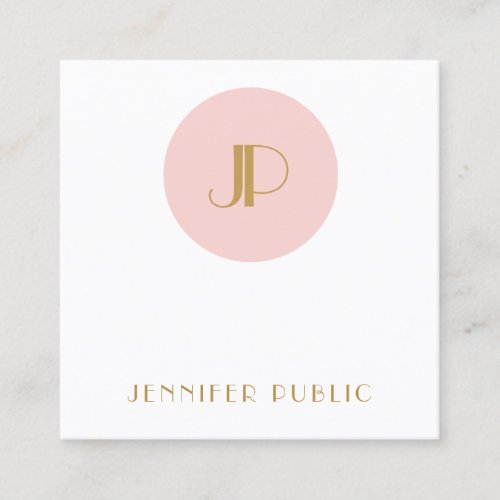 Trendy Modern Elegant Blush Pink Gold Monogram Square Business Card