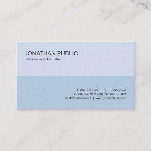 Trendy Modern Elegant Design Blue Simple Plain Business Card
