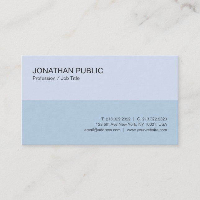 Trendy Modern Elegant Design Blue Simple Plain Business Card (Front)