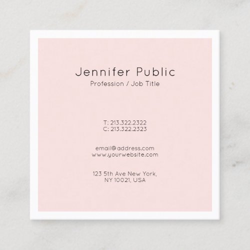 Trendy Modern Elegant Design Pink Professional Square Business Card
