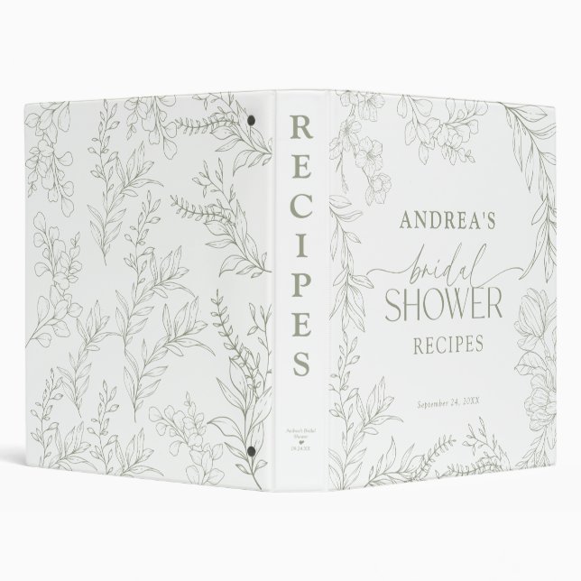 Trendy Modern Elegant Floral Bridal Shower Recipe 3 Ring Binder (Background)