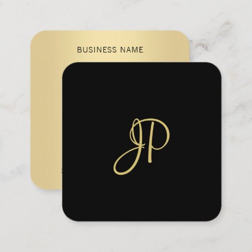 Trendy Modern Elegant Gold Monogram Template Square Business Card