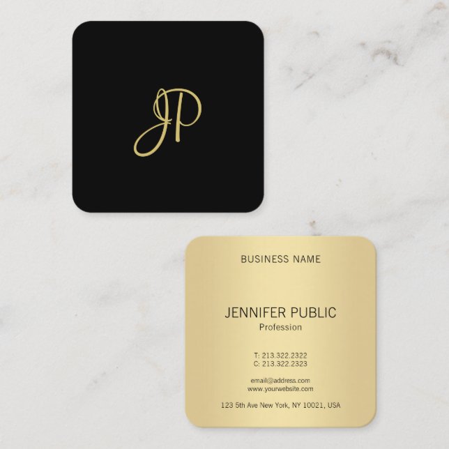 Trendy Modern Elegant Gold Monogram Template Square Business Card (Front/Back)
