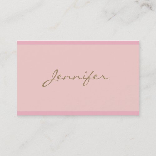 Trendy Modern Elegant Pink Gold Hand Script Font Business Card