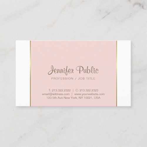 Trendy Modern Elegant Pink Gold White Sleek Plain Business Card