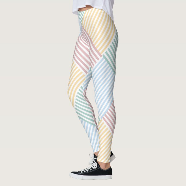 Trendy Modern Elegant Pink Rose Blue Green Yellow Leggings (Left)