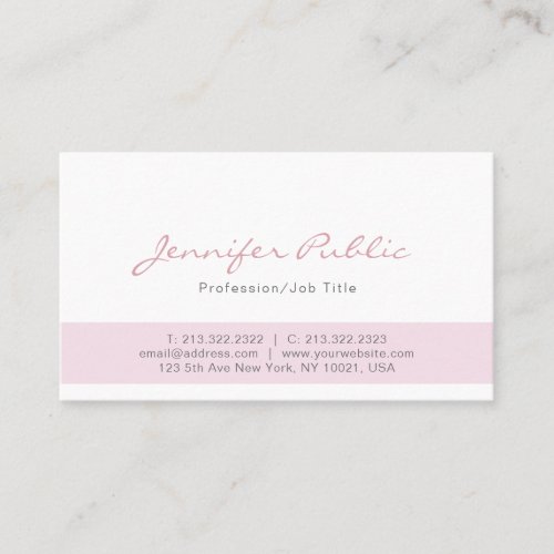 Trendy Modern Elegant Pink White Minimalist Plain Business Card