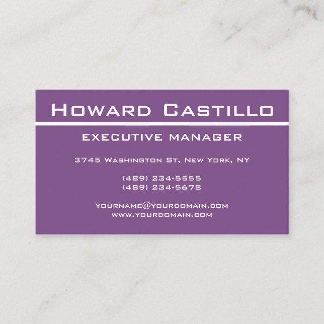 Trendy Modern Elegant Purple Professional Business Card (Front)
