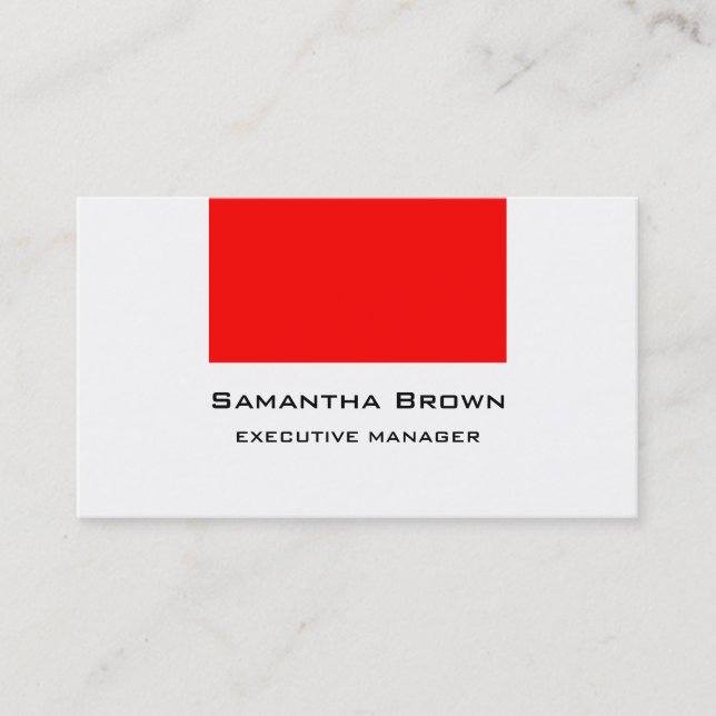 Trendy Modern Elegant Red White Manager Business Card (Front)